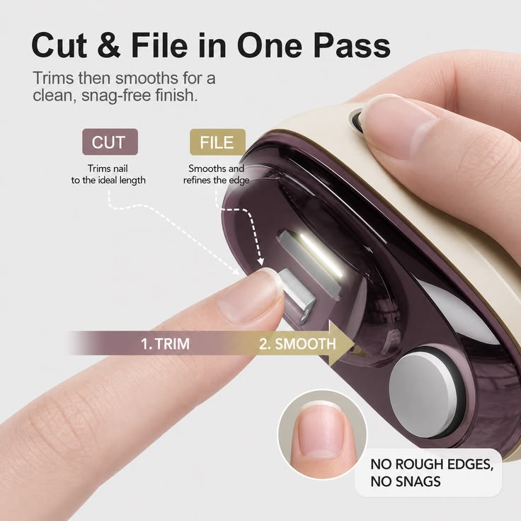 ClipGuard Pro+™ Taglia-unghie elettrico delicato con lima – 