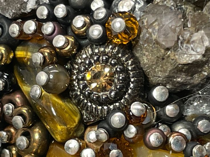 Beaded mixed media fake lemons detail created to appear rott