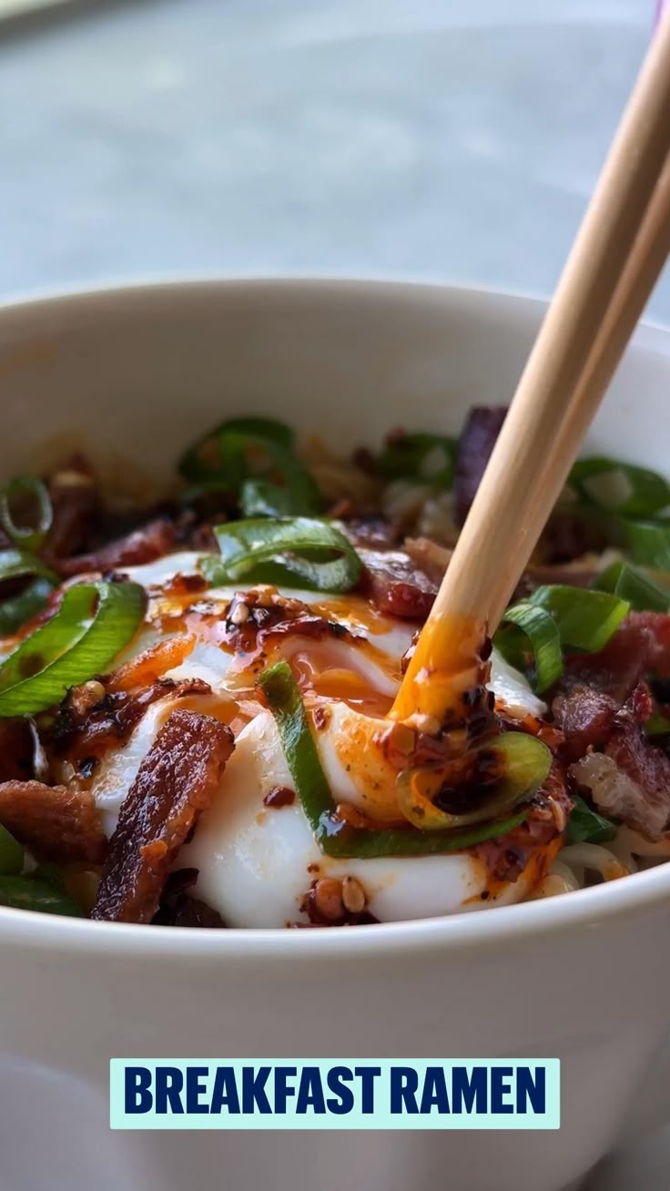 Bacon, egg, and cheese make their debut on noodles with this