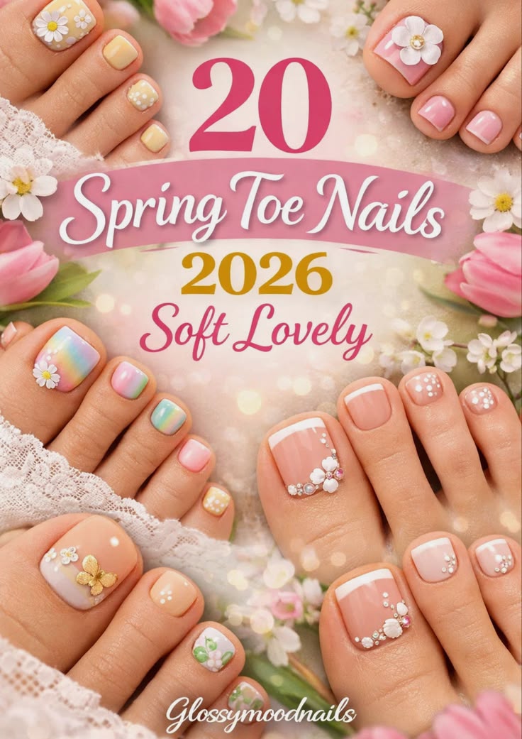 Explore 20 soft and lovely spring toe nails ideas for 2026 f