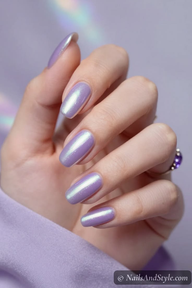 Lavender chrome nails, chrome manicure, purple chrome nails,
