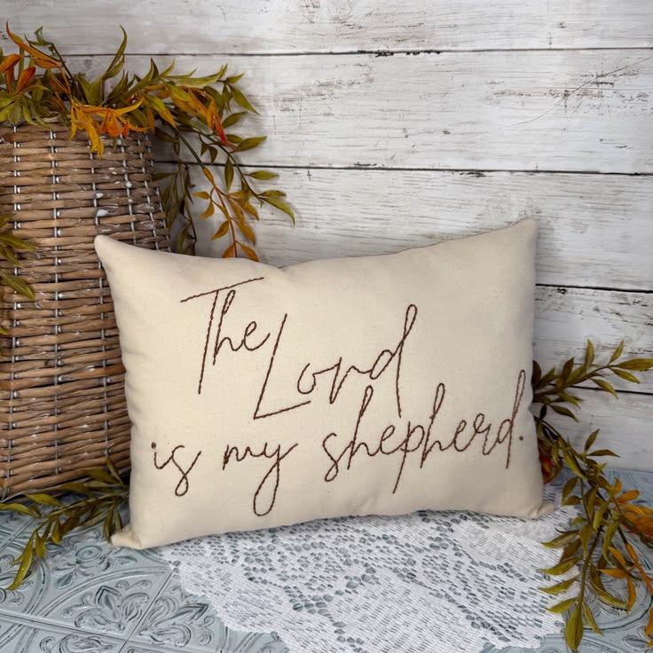 Christian Embroidered Pillow, The Lord Is My Shepherd Pillow