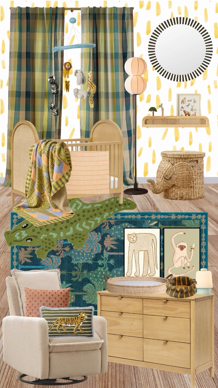 A colorful boy safari nursery designed around the Jungalow x