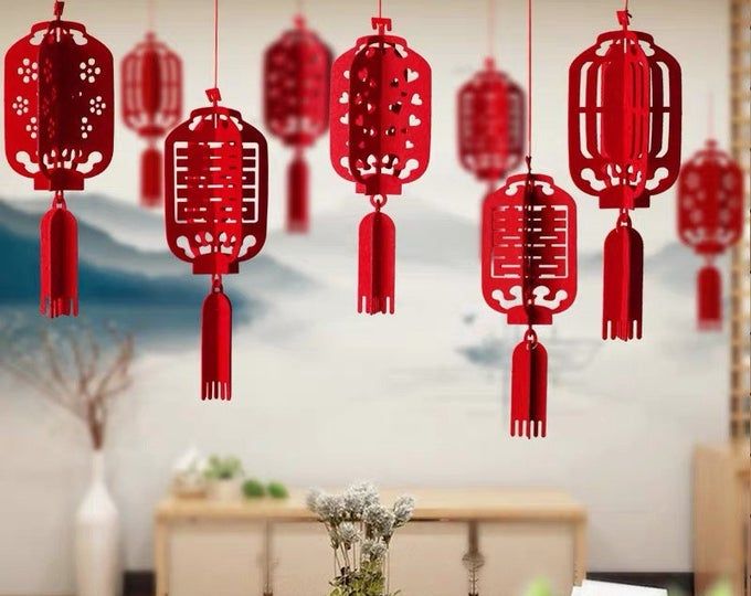 Chinese Red Lantern Set of 2 Felt lantern Wedding decor | Et