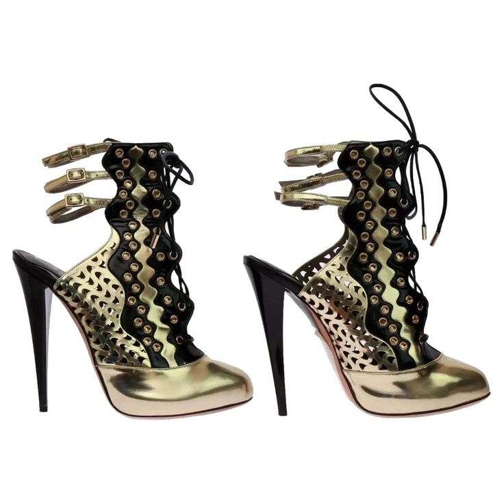 VERSACE Resort 2012 Gold Perforated Leather Ankle Boots Size