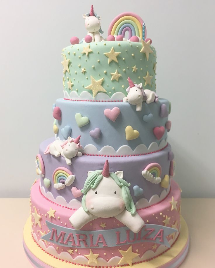 Pastel Hearts & Stars Unicorn Cake #unicorncake #unicornbirt