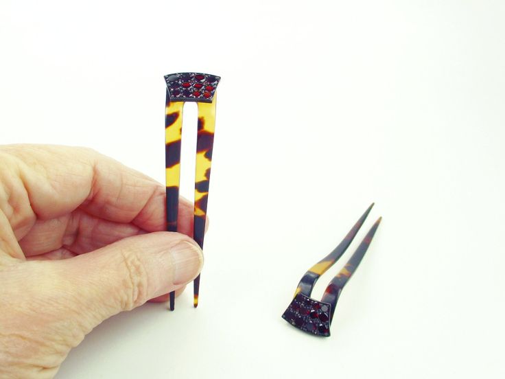 Antique Hair Pins, Victorian Bohemian Garnet Flat & Rose Cut