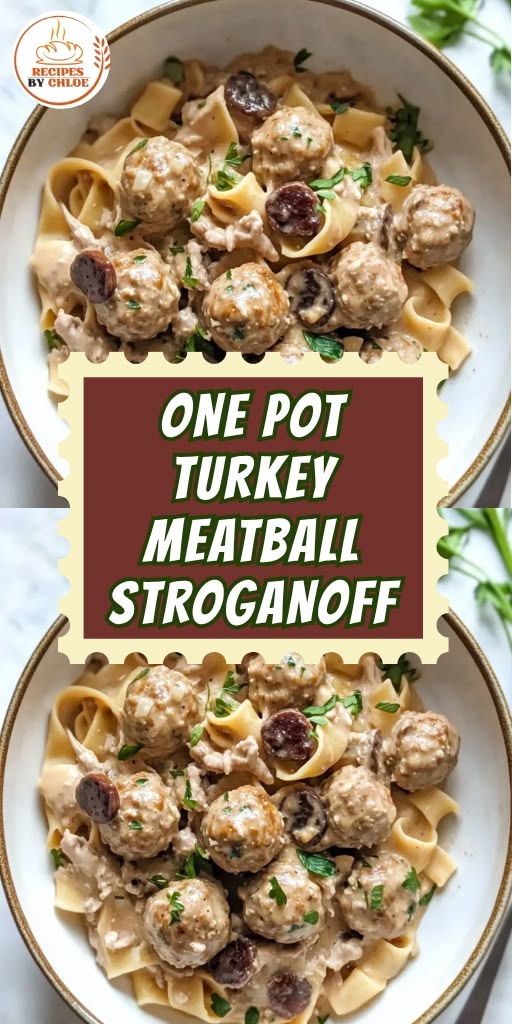 This one pot turkey meatball stroganoff is creamy, cozy, and