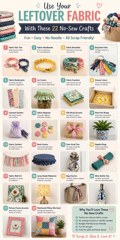 These 22 no-sew scrap fabric crafts give your leftover fabri