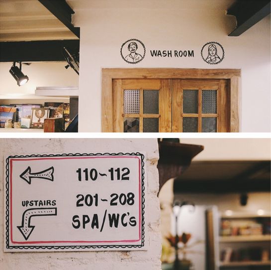 sweet signs at Abode Bombay #spa #signs #cutebathrooms #rust
