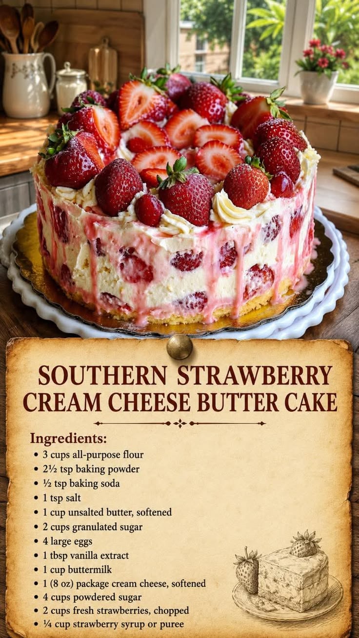 Delicious - Southern Strawberry Cream Cheese Butter Cake  Th