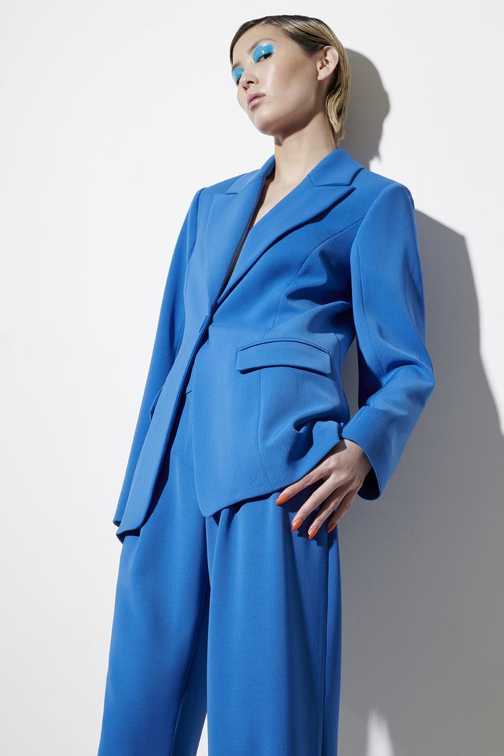 Cut in beautiful cobalt blue wool suiting, AUDRA's Single Br