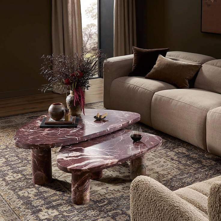 Zion Merlot Marble 36" Coffee Table | Crate & Barrel