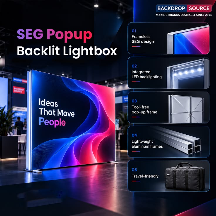 A portable straight fabric pop-up wall with tool-free assemb