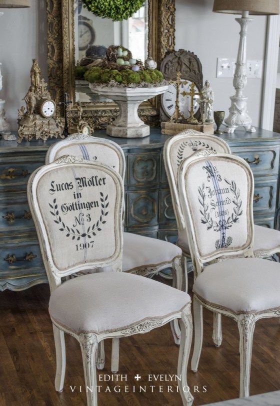 French Grain Sack Dining Chairs | Edith & Evelyn Vintage | w
