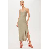 Womens Satin Slip Dress - Olive, Olive