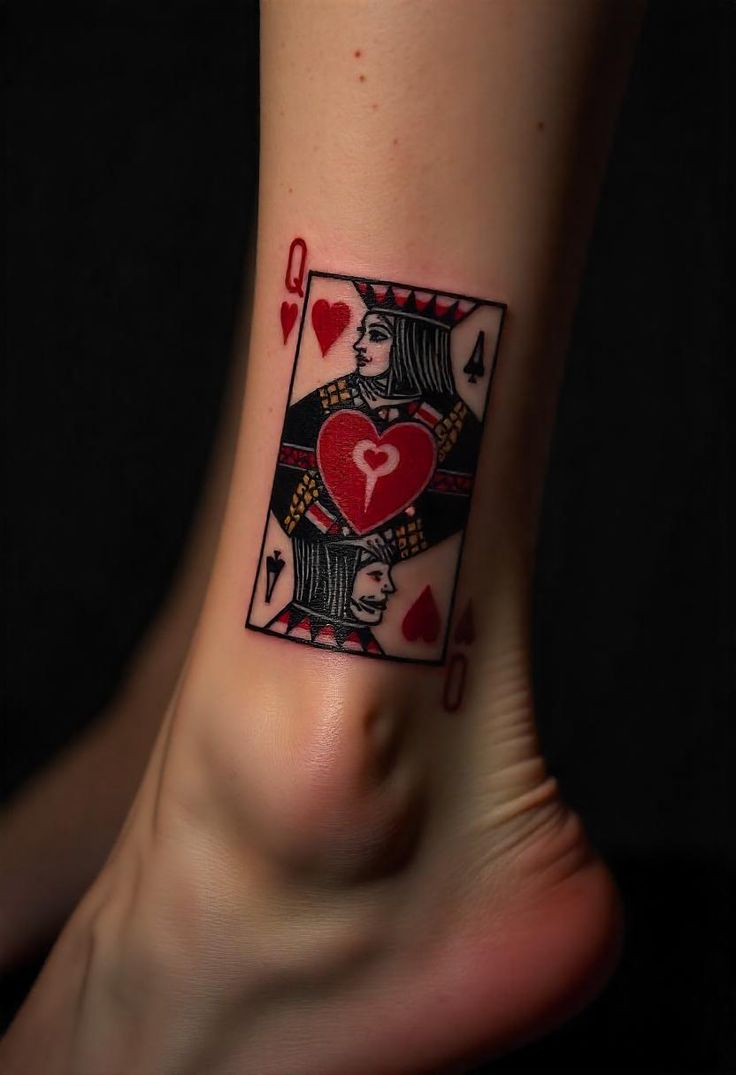 Tatuagem Colorida de Coração no Tornozelo Feminino
Um design