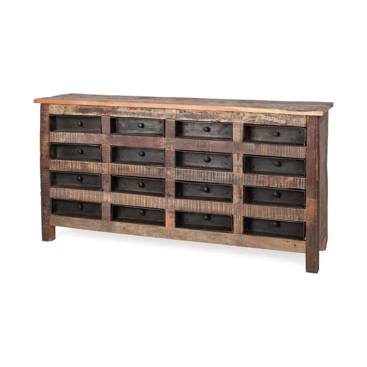 Wilton I 63x16 Reclaimed Wood and Metal 16 Drawer Sideboard 
