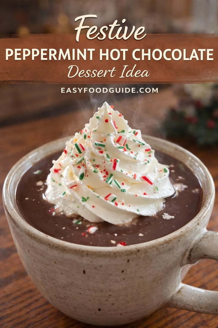 This peppermint hot chocolate is a festive dessert idea that