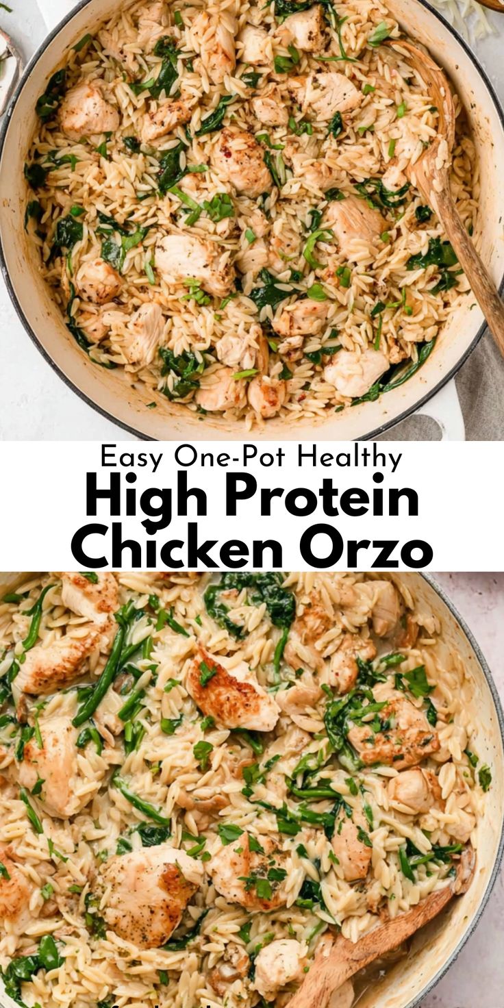 This High Protein Chicken Orzo is a comforting one pot chick