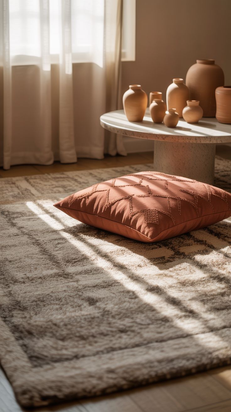 Soft creams and clay tones create a comforting, lived-in loo
