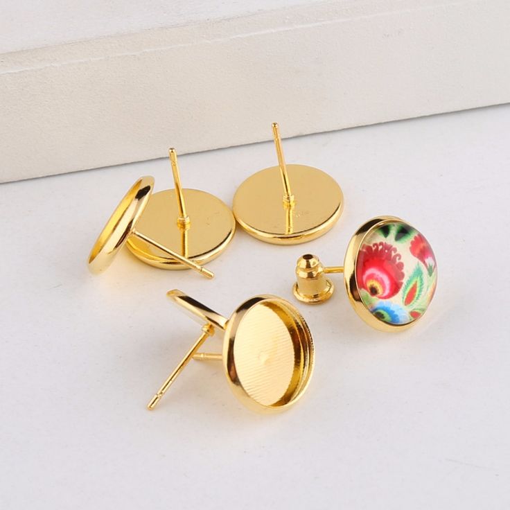 reidgaller 20pcs fit 12mm gold plated stud earring base sett