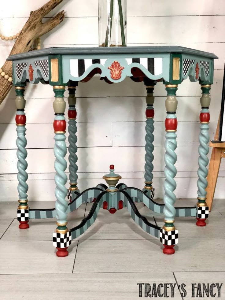 Whimsical Painted Heirloom with stripes and checks - Tracey'
