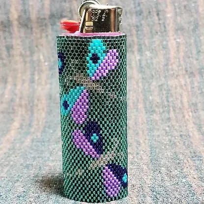 Glass Hand Beaded Green Dragonflies Lighter Case