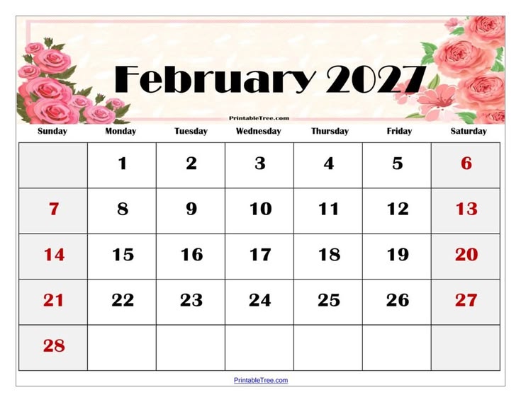 February 2027 Calendar Printable PDF Template With Holidays