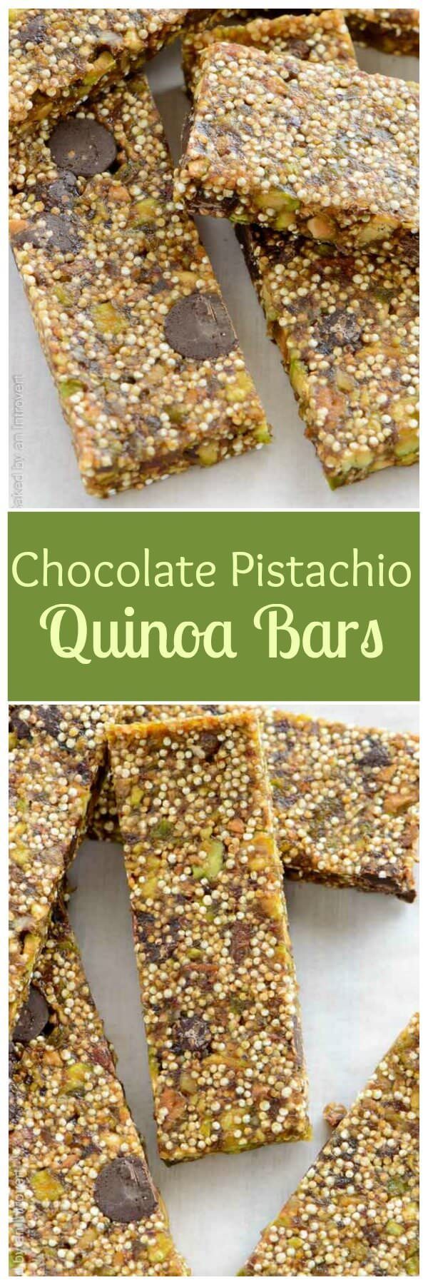 Chocolate Pistachio Quinoa Bars made with pistachios, chocol