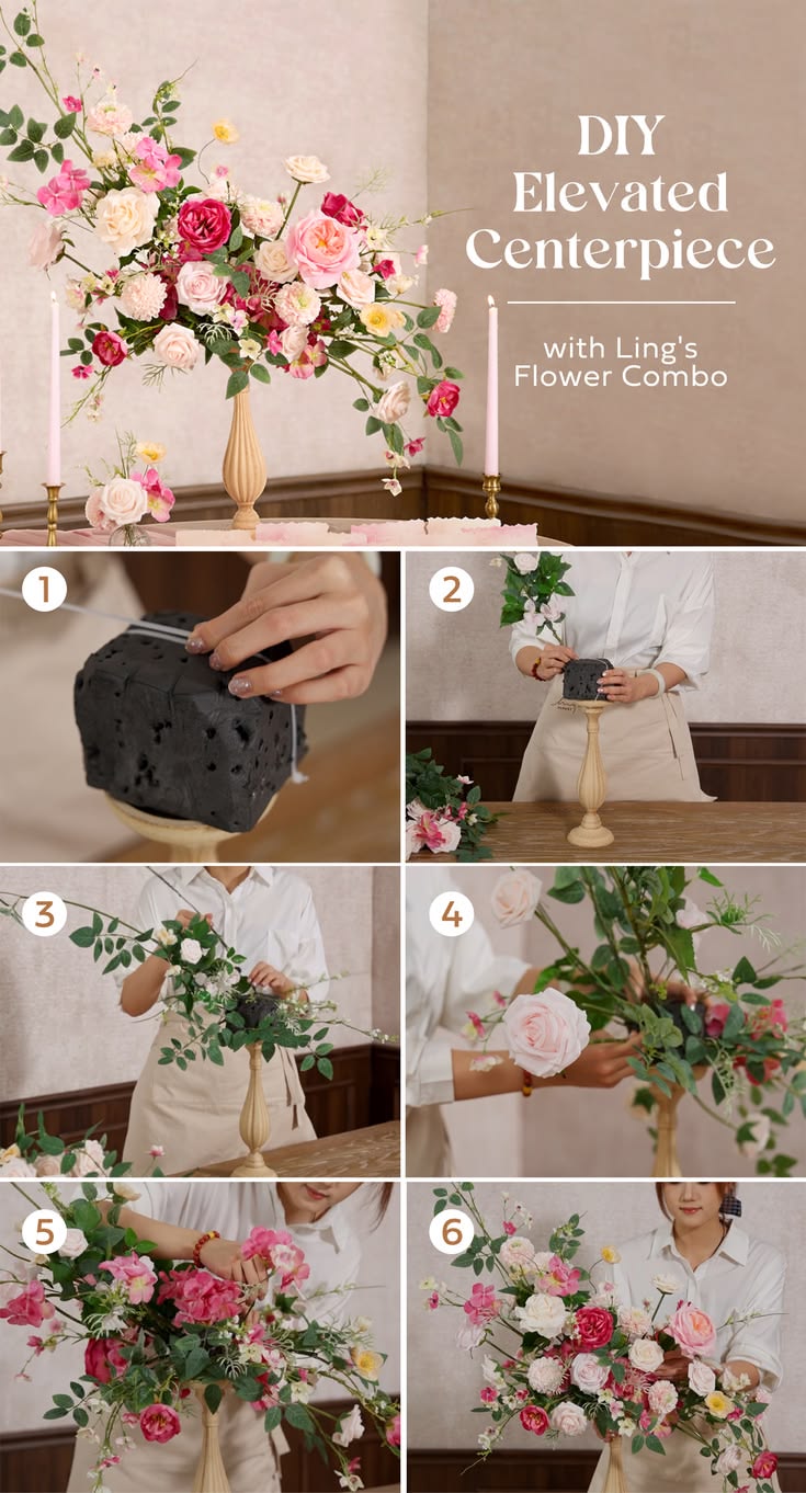 Create a romantic DIY centerpiece featuring berry pink and p