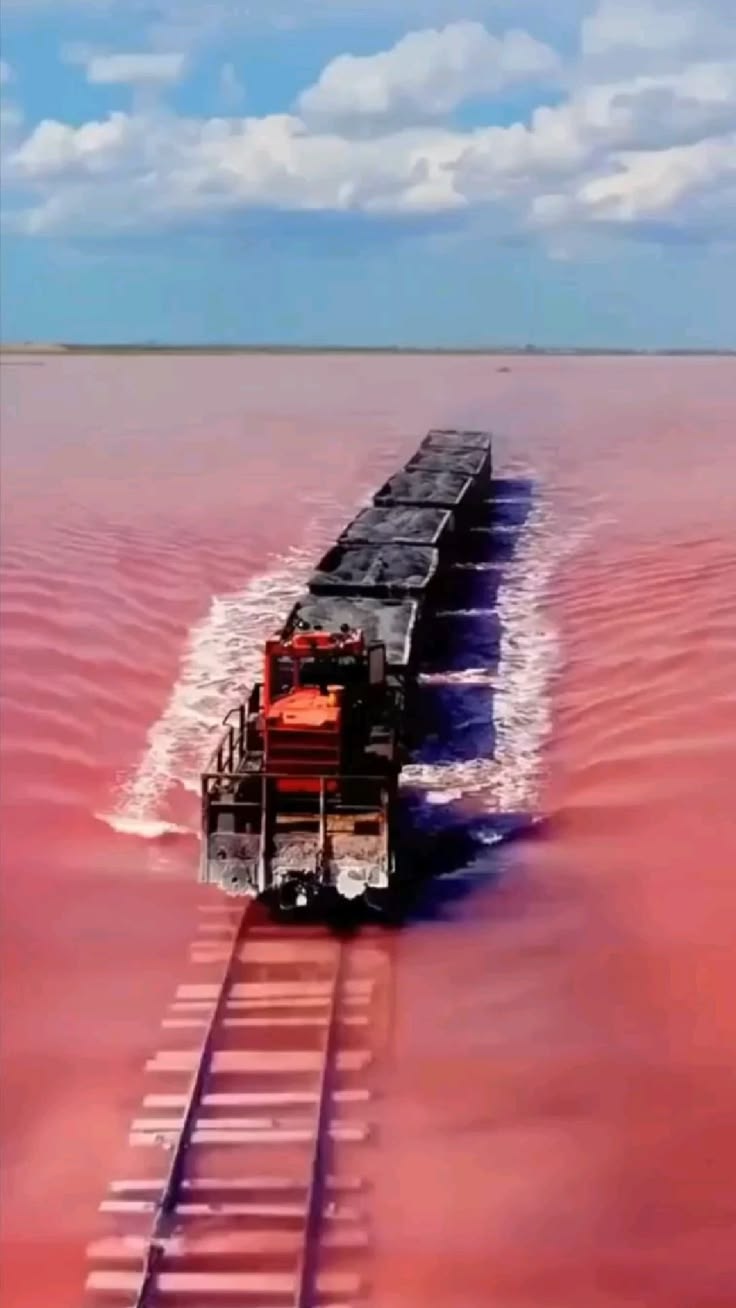 L'eau prend une teinte rose vif en été en raison du développ