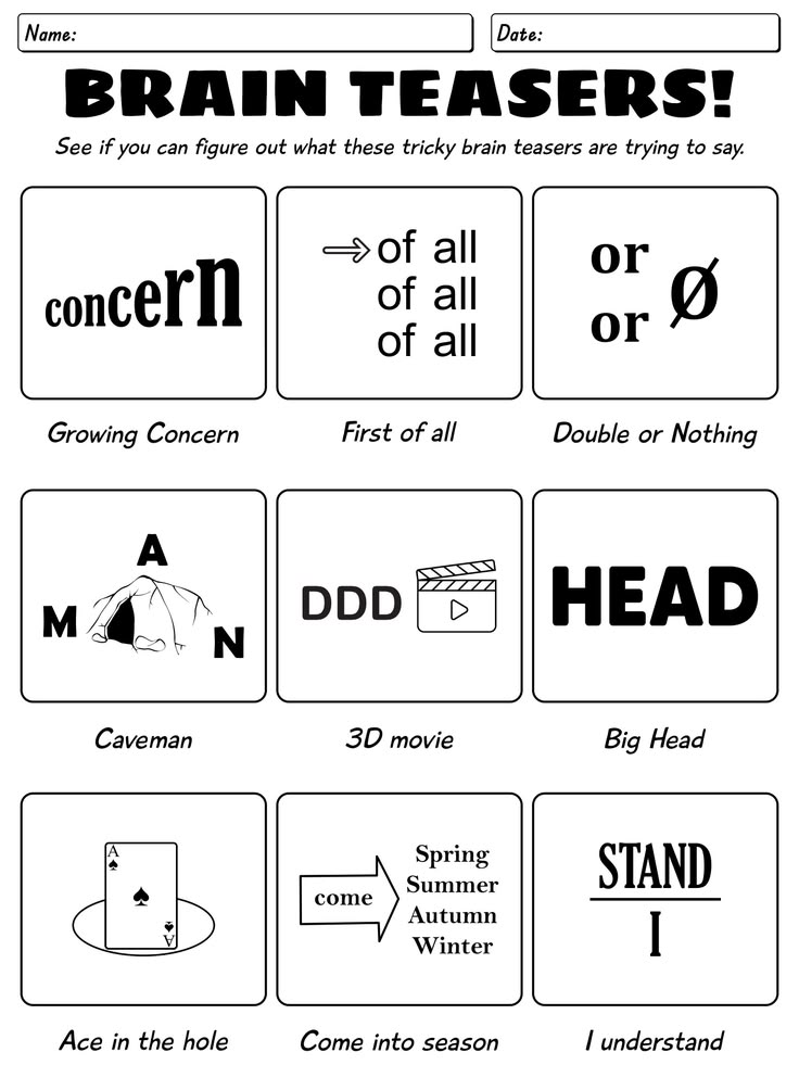 Printable Brain Teaser Worksheets Adults