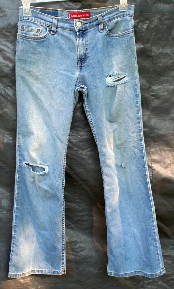 Levis 514 Super Low Jeans Ripped Distressed Flare Leg Jr's S
