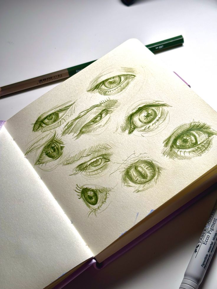 Зарисовки глаз | Eye sketches Бумага | Скетчбук | Цветные ка