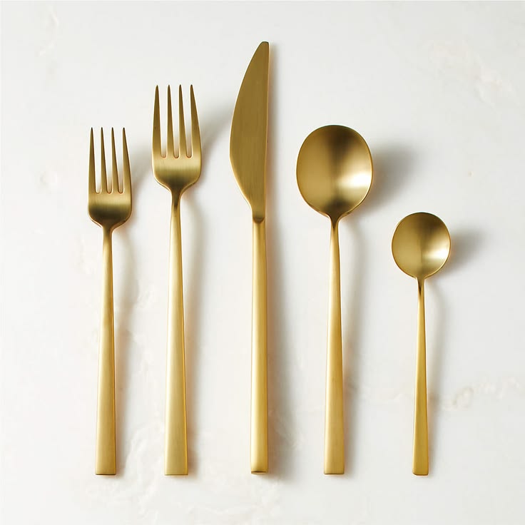 Galileo 5-Piece Brushed Gold Flatware Set + Reviews | CB2