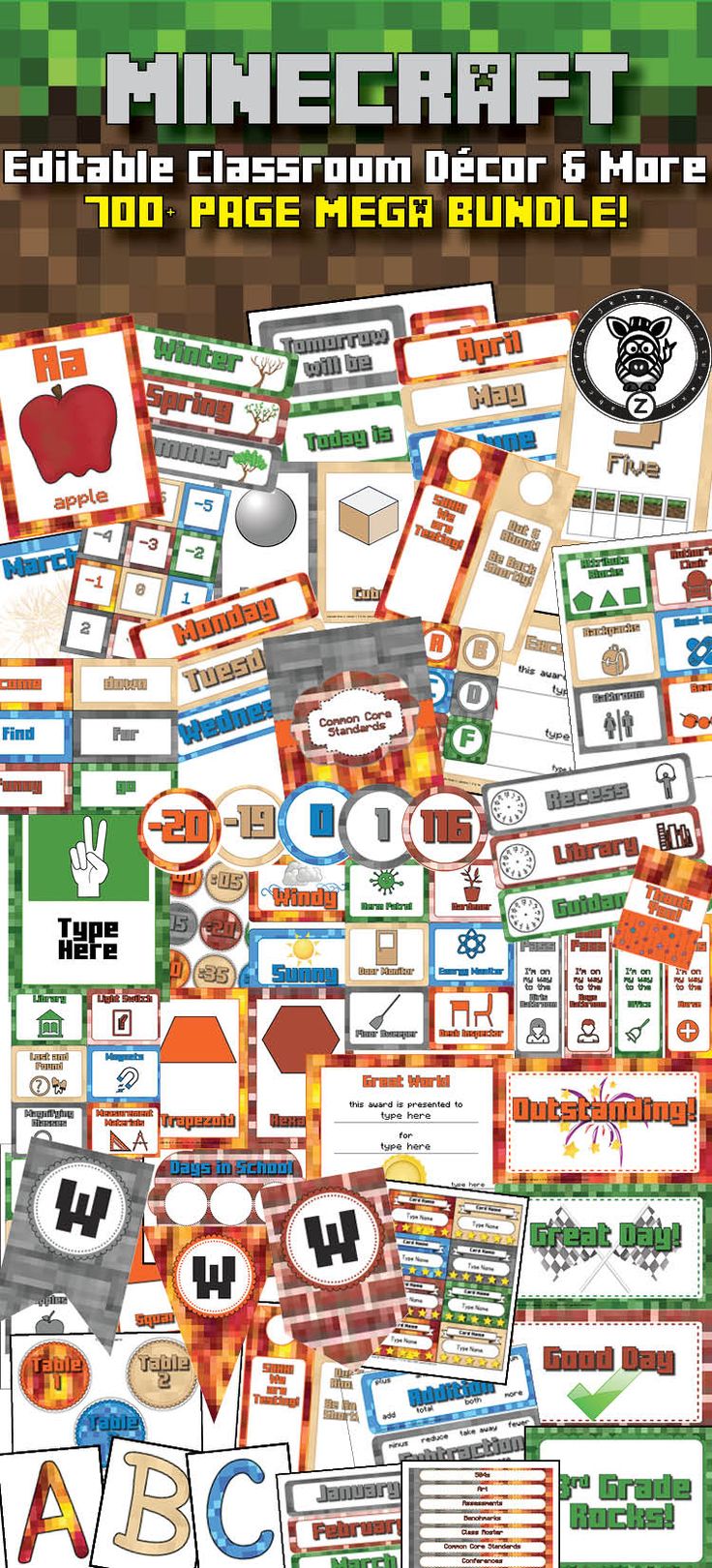 Minecraft Classroom Theme / Decor / Organization Mega Bundle