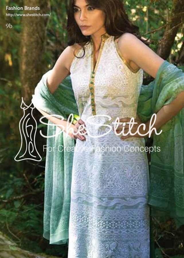 Design 9B by Sana Safinaz is fabulous green and white three-