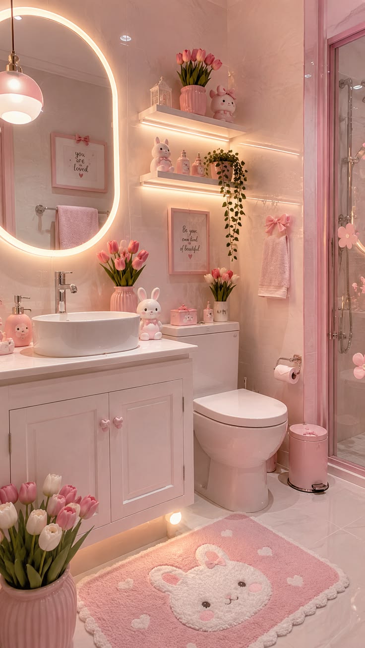 Turn your bathroom into a dreamy baby pink & white aesthetic