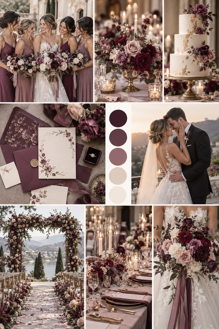 Romantic plum and mauve wedding inspiration with deep burgun
