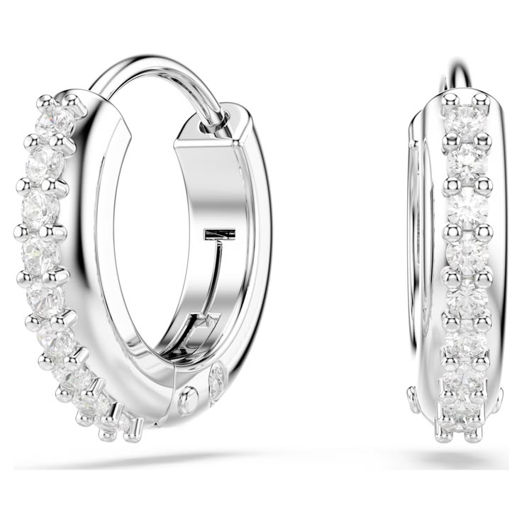 Matrix hoop earrings, Round cut, White, Rhodium plated | Swa