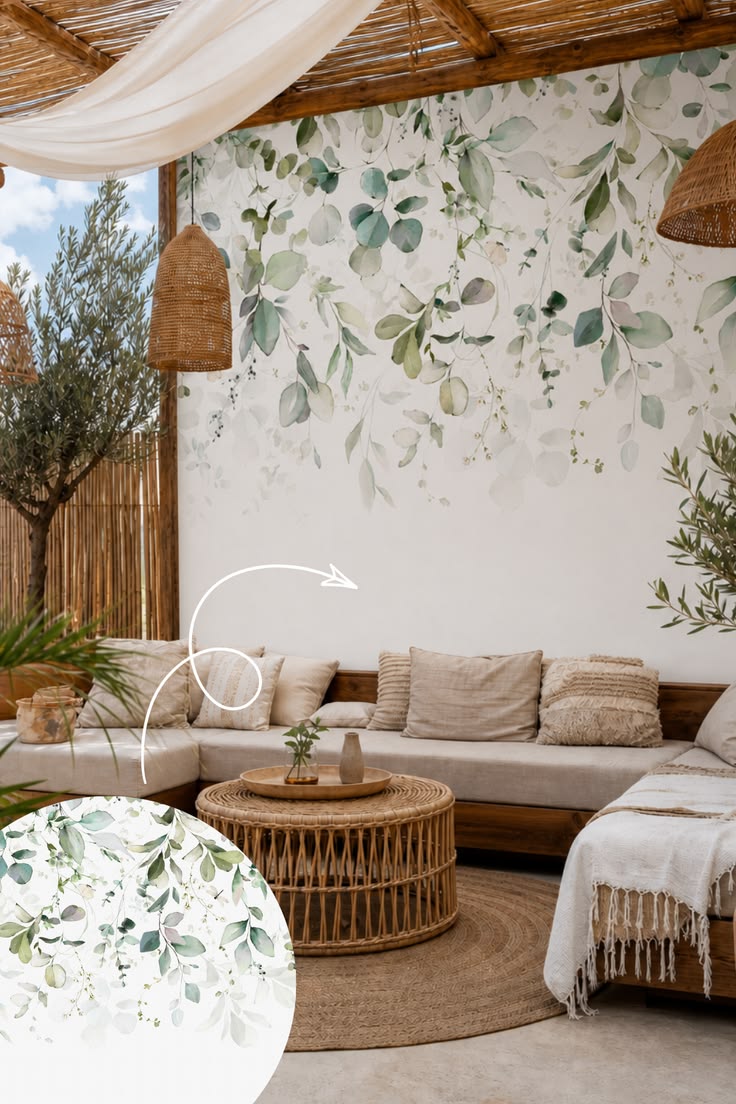 Aquarell-Eukalyptus an der Wand statt Deko-Overload. Die Mot