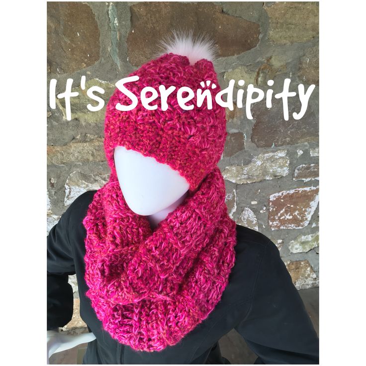 Hot Pink Pom Hat and Cowl set $47 Ready to Ship