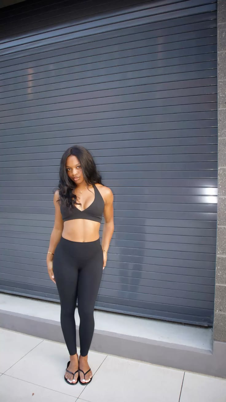 Black activewear outfit inspiration featuring black leggings