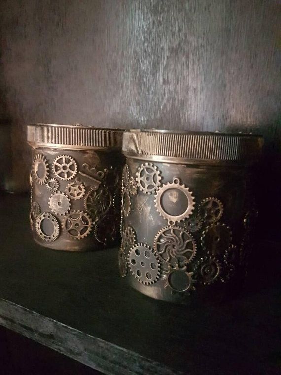 Set of steampunk storage jars.
