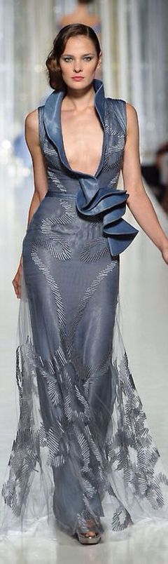 Tony Ward ~ Evening Dress, Silver-Grey 2015