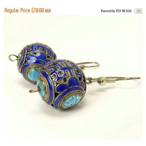 Antique Chinese Sterling Silver Enamel Earrings ($63) ❤ like