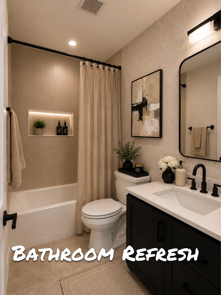Transform a basic builder-grade bathroom with a modern beige