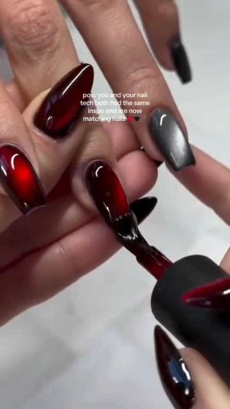 POV: Matching Nails with Your Nail Tech 🔥 | Red & Black Chro