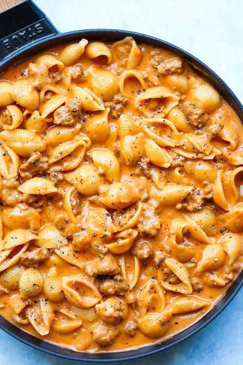 Creamy Beef and Shells - A quick/easy ground beef recipe, th